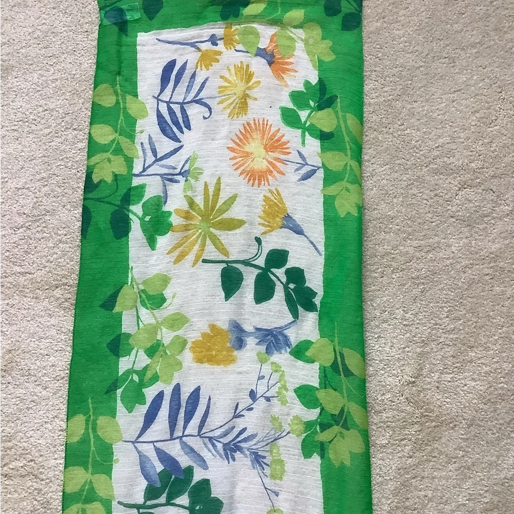 Elaine Gold Sheer Floral Green and Yellow Oblong Scarf